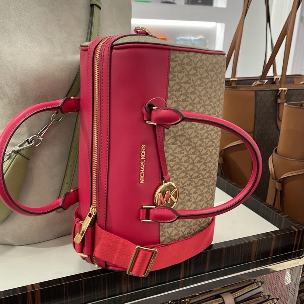 Michael Kors med Duffel Travel Leather/Coated 35S2GTFU2B Carmine Pink  MD DUFFLE